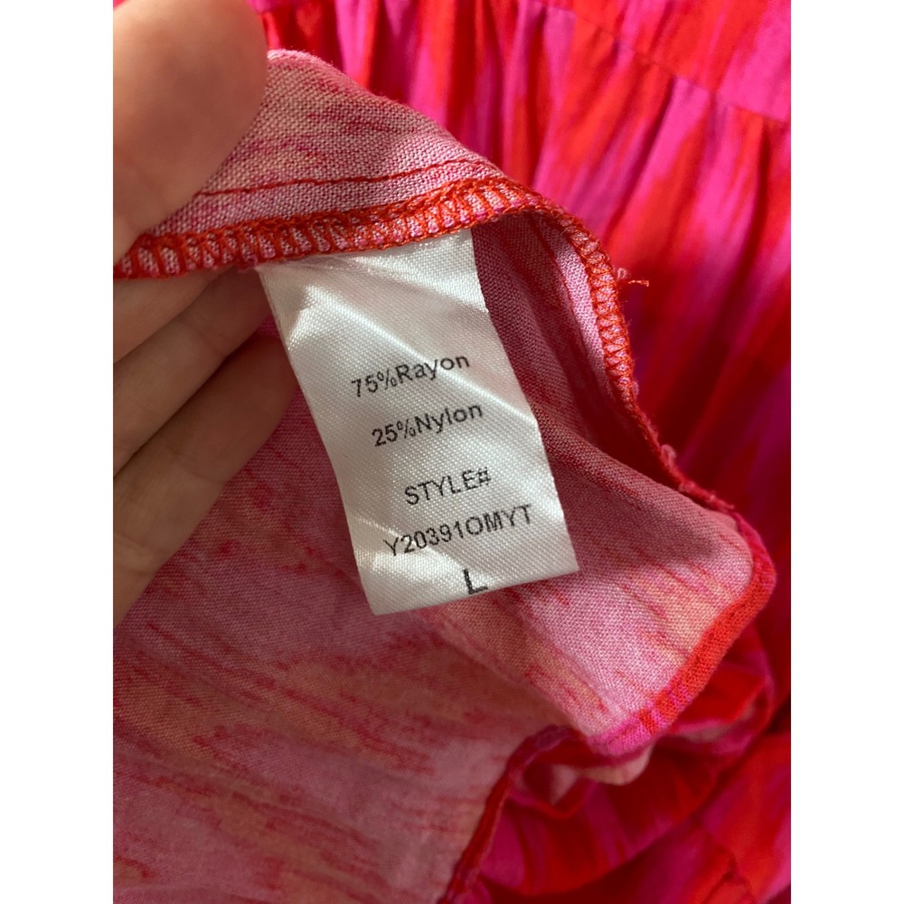 Tuckernuck Pomander Place Kenzo Dress‎ LARGE Pink Red Ikat Tiered Preppy Shift - Picture 4 of 5